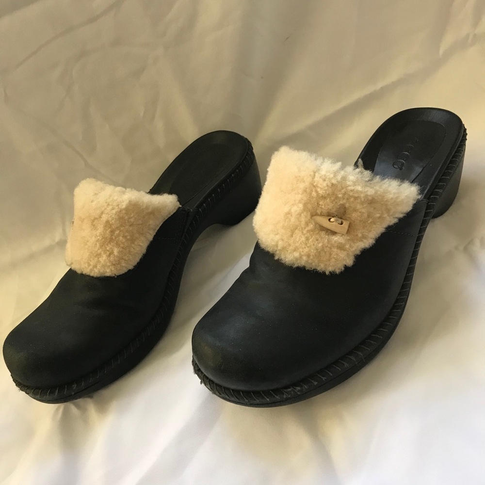 Ecco black clogs Sherpa leather shoes size 37
